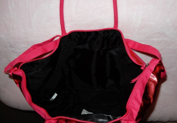 Victoria's Secret Bombshell Tote Duffle Weekender Black & Silver Stripe Bag