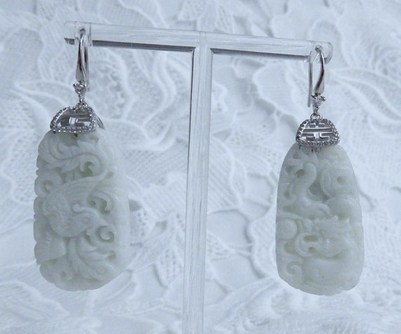 104cts Genuine China Jade Earrings, Almost White,… - image 6
