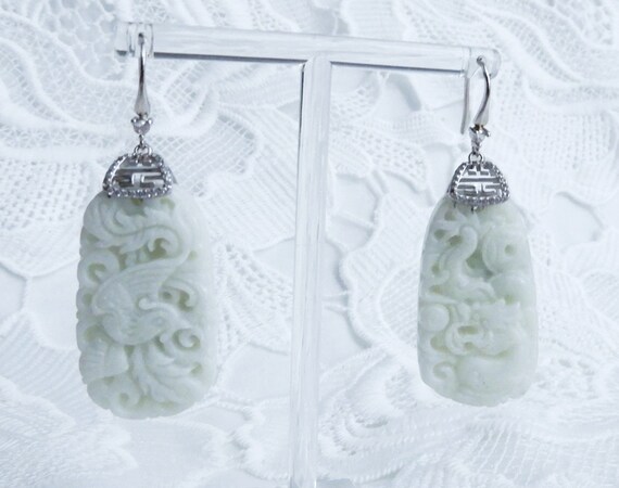 104cts Genuine China Jade Earrings, Almost White,… - image 8