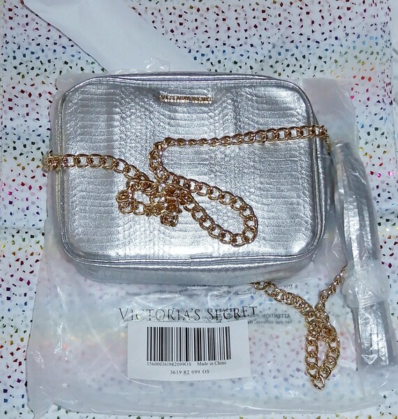 Victoria's Secret Silver Metallic Crossbody Bag Silver Chain Strap