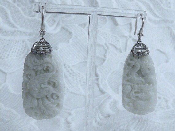 104cts Genuine China Jade Earrings, Almost White,… - image 9