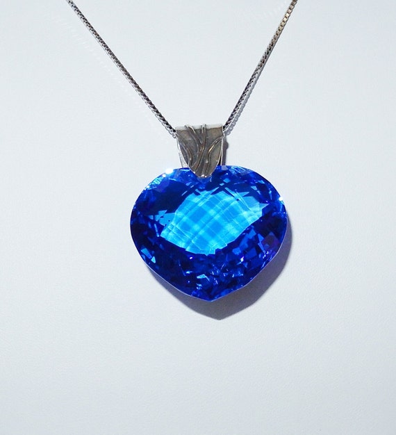 95ct Swiss Blue Topaz HEART Pendant Necklace Natu… - image 4