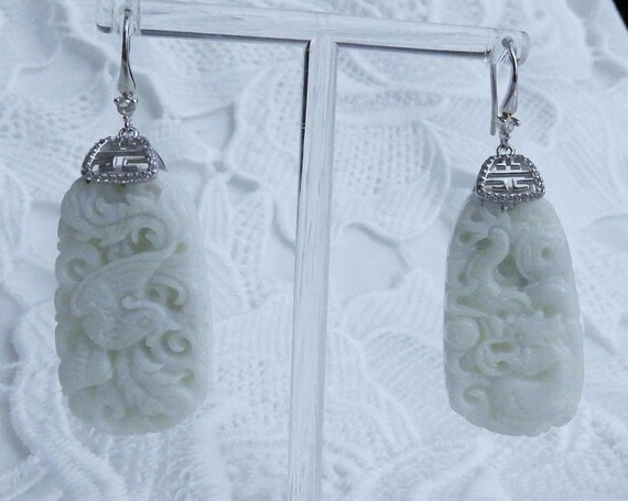 104cts Genuine China Jade Earrings, Almost White,… - image 10