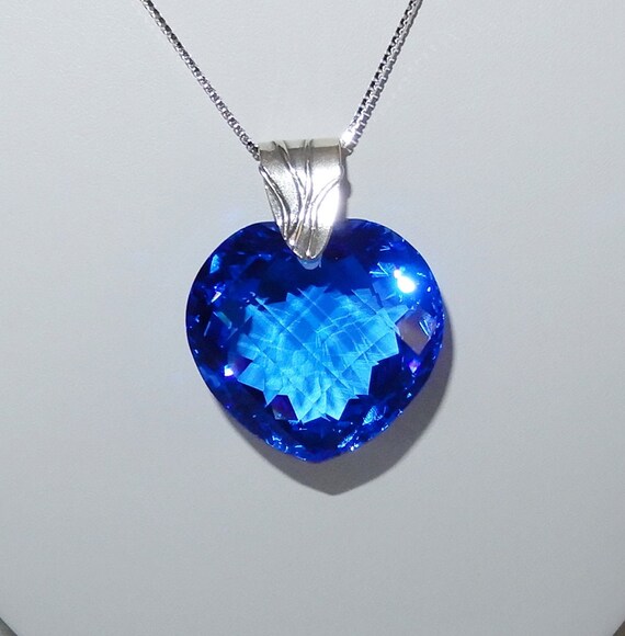95ct Swiss Blue Topaz HEART Pendant Necklace Natu… - image 10