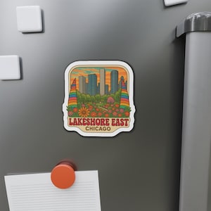 Chicago Lakeshore East Magnet - Colorful City Kitchen Decor, Perfect Souvenir or Housewarming Gift of Beautiful Chicago Neighborhood Flowers