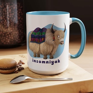 Whimsical Yak Coffee Mug - Funny Animal Mug, Cute Gift for Coffee Lovers, Insomniac Yak Humor, Unique Kitchen Decor
