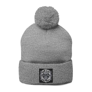 Pom-Pom Knit Beanie with Embroidery, Cozy Winter Hat, Unisex Knit Cap, Stylish Cold Weather Accessory, Perfect Gift for Him or Her