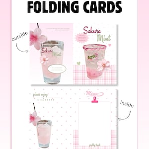 Cartes de voeux pliantes | Kpop bst fournit une carte à collectionner sur le thème de la boisson sakura rose