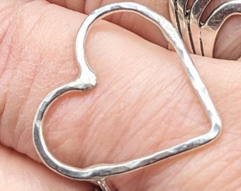 Handmade Minimalist Sterling Silver Heart Ring - Sterling Silver Hammered Heart Ring