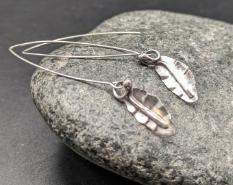 Hammered Leaf Earrings - Sterling Silver Leaf Earrings - Handmade Leaf Earrings - Small Leaf Earrings - Autumn Jewelry