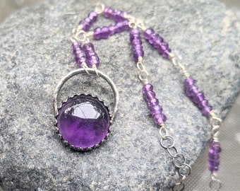 Handmade Amethyst Necklace - Beaded Amethyst Necklace - Amethyst Jewelry - Purple Necklace - Sterling Silver Amethyst - Birthstone Necklace