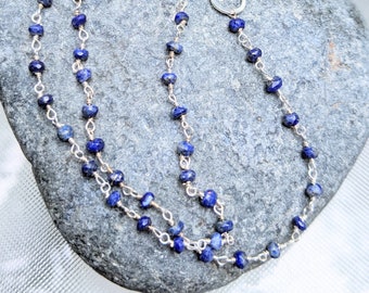 Beaded Lapis Lazuli Chain - Dainty Lapis Lazuli Necklace - Lapis Lazuli Layering Necklace -  Lapis Necklace - Gemstone Layering Necklace