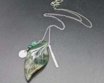 One Of A Kind Sterling Silver & Jasper Windchime Necklace - Sterling Silver And Green Jasper Boho Necklace - "Wind Song" Collection