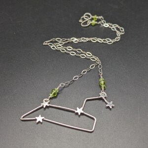Handmade Sterling Silver Leo Constellation Necklace With Peridot Gemstones - August Star Sign Birthstone Necklace - Peridot Zodiac Necklace