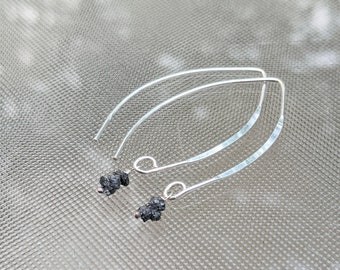 Raw Black Diamond Earrings - Diamond Dangle Earrings - Black Diamond Drop Earrings - Dainty Diamond Earrings - Sterling Silver Diamond