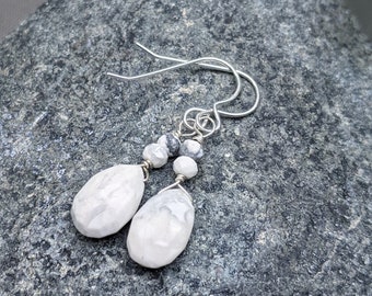 White Howlite Earrings - Howlite and Sterling Silver Earrings - White Gemstone Jewelry - White Earrings - Sterling Silver Dangle Earrings