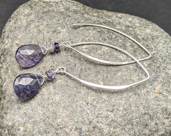 Sterling Silver Dangle Earrings with Iolite Blue Gemstones - "Winter Blues" Collection