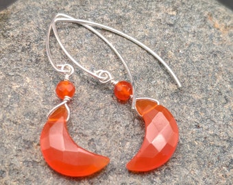 Carnelian Earrings - Carnelian Jewelry - Harvest Moon Earrings - Carnelian Dangle Earrings - Orange Moon Earrings - Halloween Earrings