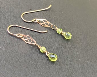 Dainty Gold  Earrings With Peridot  - August Birthstone Earrings - Gold and Peridot Dangle Earrings