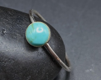 Handmade Sterling Silver And Turquoise Stacking Ring - Dainty 6mm Turquoise And 925 Silver Boho Stackable Rings - Minimalist Turquoise Ring
