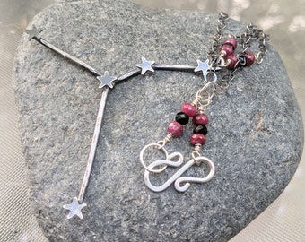 Cancer Necklace - Sterling Silver Constellation Necklace - Ruby Necklace - July Birthstone Necklace - July Zodiac Necklace - Silver Cancer