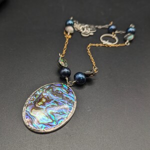 Mixed Metal 925 Silver/14k Gold Filled Necklace With Abalone And Pearls - Beach Necklace - Ocean Colors Blue & Teal - &quot;Tide Pool&quot; Collection