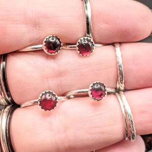 Simple Sterling Silver Stacking Rings with Romantic Garnet Gemstones January Birthstone Rings image 4