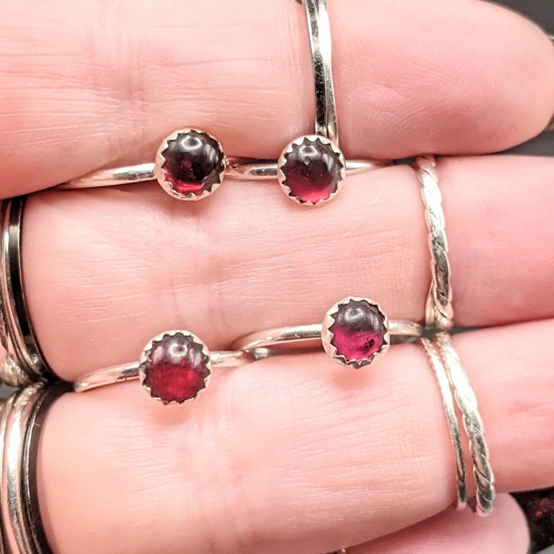 Simple Sterling Silver Stacking Rings with Romantic Garnet Gemstones January Birthstone Rings image 4