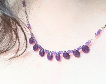 Beaded Amethyst Necklace - Amethyst Jewelry - Purple Necklace - Sterling Silver Amethyst - Birthstone Necklace - Handmade Amethyst Necklace