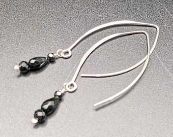 Elegant Black Tourmaline and Sterling Silver Earrings - Minimalist Black Tourmaline and Black Onyx Dangle Earrings