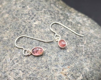 Dainty Sterling Silver and Pink Tourmaline Dangle Earrings