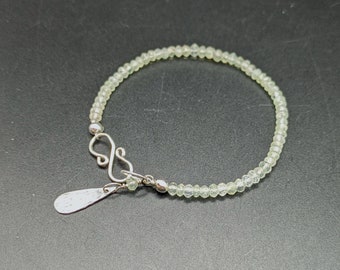 Prasiolite Bracelet With Hammered Sterling Silver Raindrop - Green Amethyst and Sterling Silver Bracelet - "Early Spring" Collection