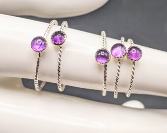 Handmade Dainty Amethyst Stackable Ring - Sterling Silver & Amethyst Ring - Tiny Gemstone Ring - February Birthstone Gift For Her