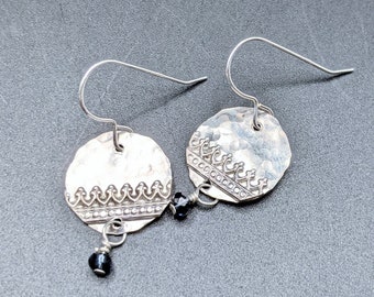 Hammered Sterling Silver Disc Earrings with Blue Quartz - "Winter Blues" Collection