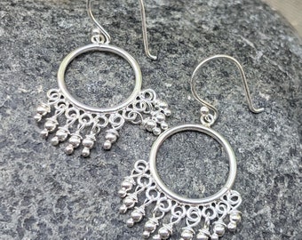 Boucles d'oreilles lustre en argent sterling - Boucles d'oreilles pendantes bohèmes en argent sterling - Boucles d'oreilles lustre avec perles en argent sterling