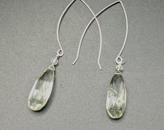 Prasiolite and Sterling Silver Dangle Earrings - Handmade Green Amethyst Earrings on Sterling Silver Ear Wires - "Early Spring" Collection