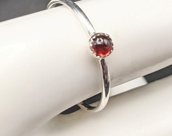 Handcrafted Sterling Silver Stacking Rings with Dainty Garnet Gemstones - January Birthstone Ring