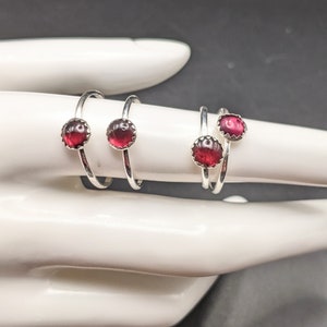 Simple Sterling Silver Stacking Rings with Romantic Garnet Gemstones January Birthstone Rings image 3