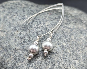 Sterling Silver Ball Dangle Earrings - Round Silver Ball Drop Earrings - Dainty Minimalist Silver Ball Earrings