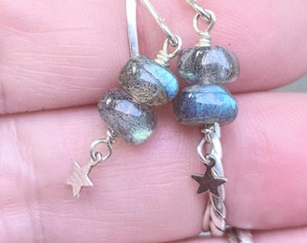 Sterling Silver and Labradorite Earrings - Silver Star Earrings - Star Earrings Dangle - Star Earrings Silver - Stars and Labradorite