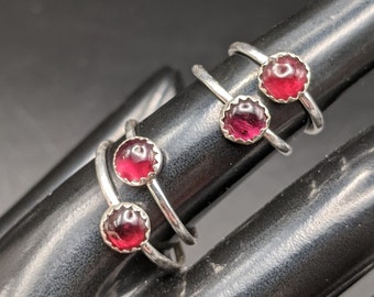 Simple Sterling Silver Stacking Rings with Romantic Garnet Gemstones - January Birthstone Rings