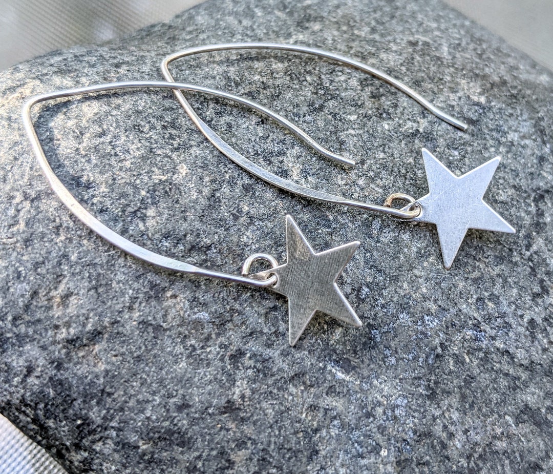 Sterling Silver Star Dangle Earrings Star Drop Earrings Etsy