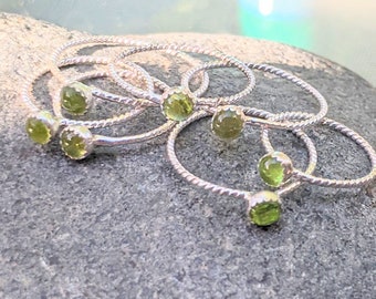 Dainty Sterling Silver Stacking Ring with Vibrant Peridot Gemstone - Peridot Stacking Ring