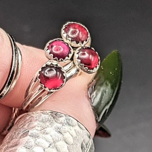 Simple Sterling Silver Stacking Rings with Romantic Garnet Gemstones January Birthstone Rings image 6