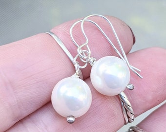 Dainty Pearl Earrings - Pearl Drop Earrings - June Birthstone Earrings - Pearl and Silver - Wedding Earrings - Pearl Dangle Earrings