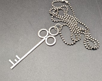 Large Sterling Silver Key Necklace - Handmade Skeleton Key Pendant - Unisex Key Necklace