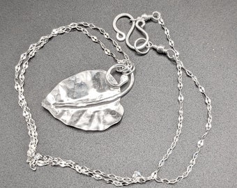 Sterling Silver Leaf Necklace - Hammered Leaf Necklace - Silver Leaf Jewelry - Autumn Jewelry - Hammered Silver Necklace