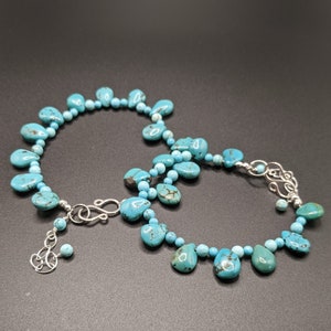 Handmade Sterling Silver and Turquoise Bracelet - Beaded Turquoise & 925 Silver Bracelet - Adjustable Turquoise Bracelet