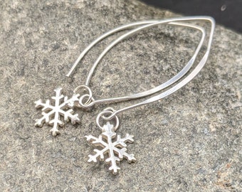 Winter-inspired Sterling Silver Snowflake Dangle Earrings -  "Winter Blues" Collection