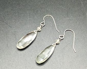 Prasiolite and Sterling Silver Drop Earrings - Handmade Green Amethyst Dangle Earrings on 925 Silver Ear Wires - "Early Spring" Collection